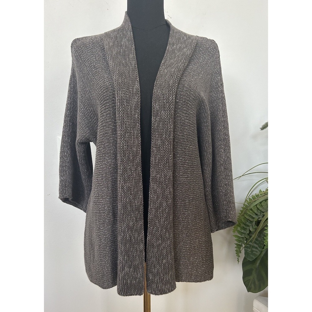 Eileen‎ Fisher Brown Chunky Knit Open Front 3/4 Sleeve Cardigan Sweater Sz XL